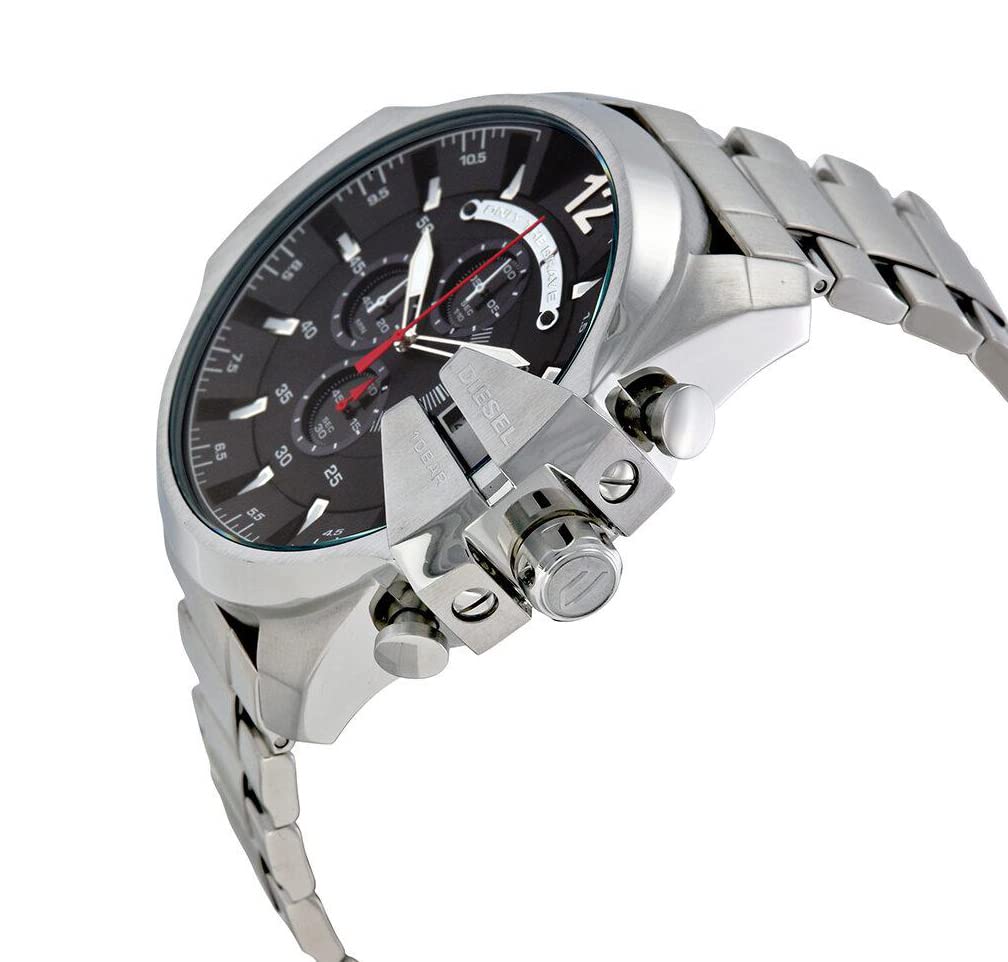 Diesel Mega Chief Chronograph Black Dial Silver Stainless Steel Watch For Men - DZ4308 Watches Diesel   