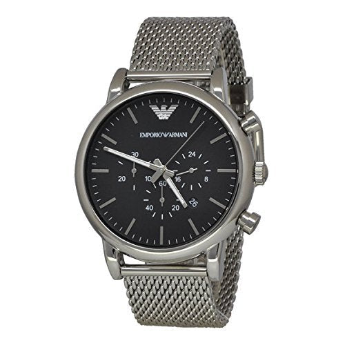 Emporio Armani Classic Chronograph Black Dial Silver Mesh Bracelet Watch For Men - AR1808 Watches Emporio Armani   