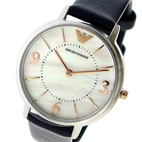 Emporio Armani Kappa White Mother of Pearl Dial Black Leather Strap Watch For Women - AR2509 Watches Emporio Armani   