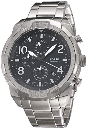 Fossil Bronson Chronograph Black Dial Silver Steel Strap Watch for Men - FS5710 Watches Fossil   