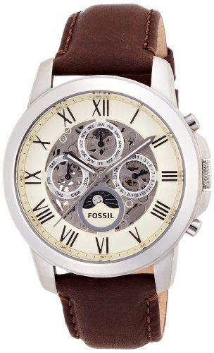 Fossil Grant Automatic White Dial Brown Leather Strap Watch for Men -  ME3027 Watches Fossil   