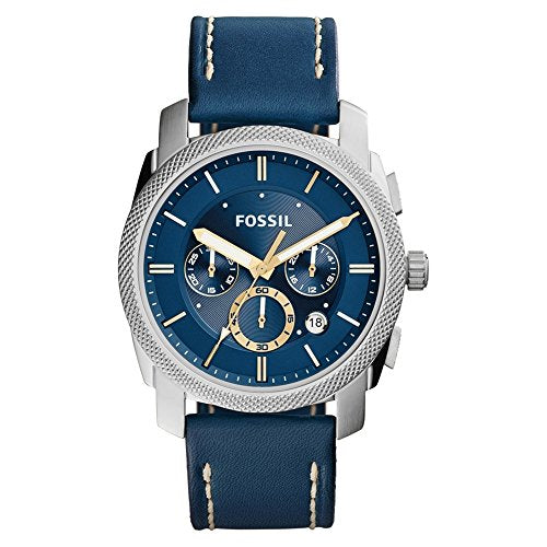 Fossil Machine Chronograph Blue Dial Blue Leather Strap Watch for Men - FS5262 Watches Fossil   