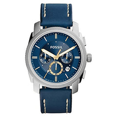 Fossil Machine Chronograph Blue Dial Blue Leather Strap Watch for Men - FS5262 Watches Fossil   