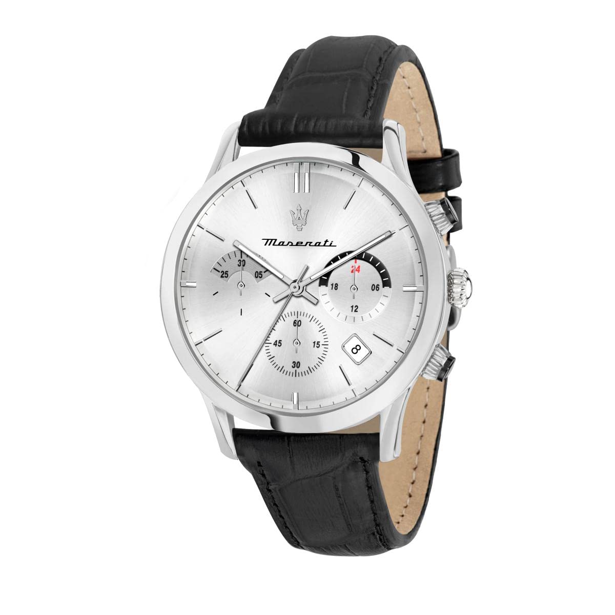 Maserati Ricordo Silver Dial Black Leather Strap Watch For Men - R8871633001 Watches Maserati   