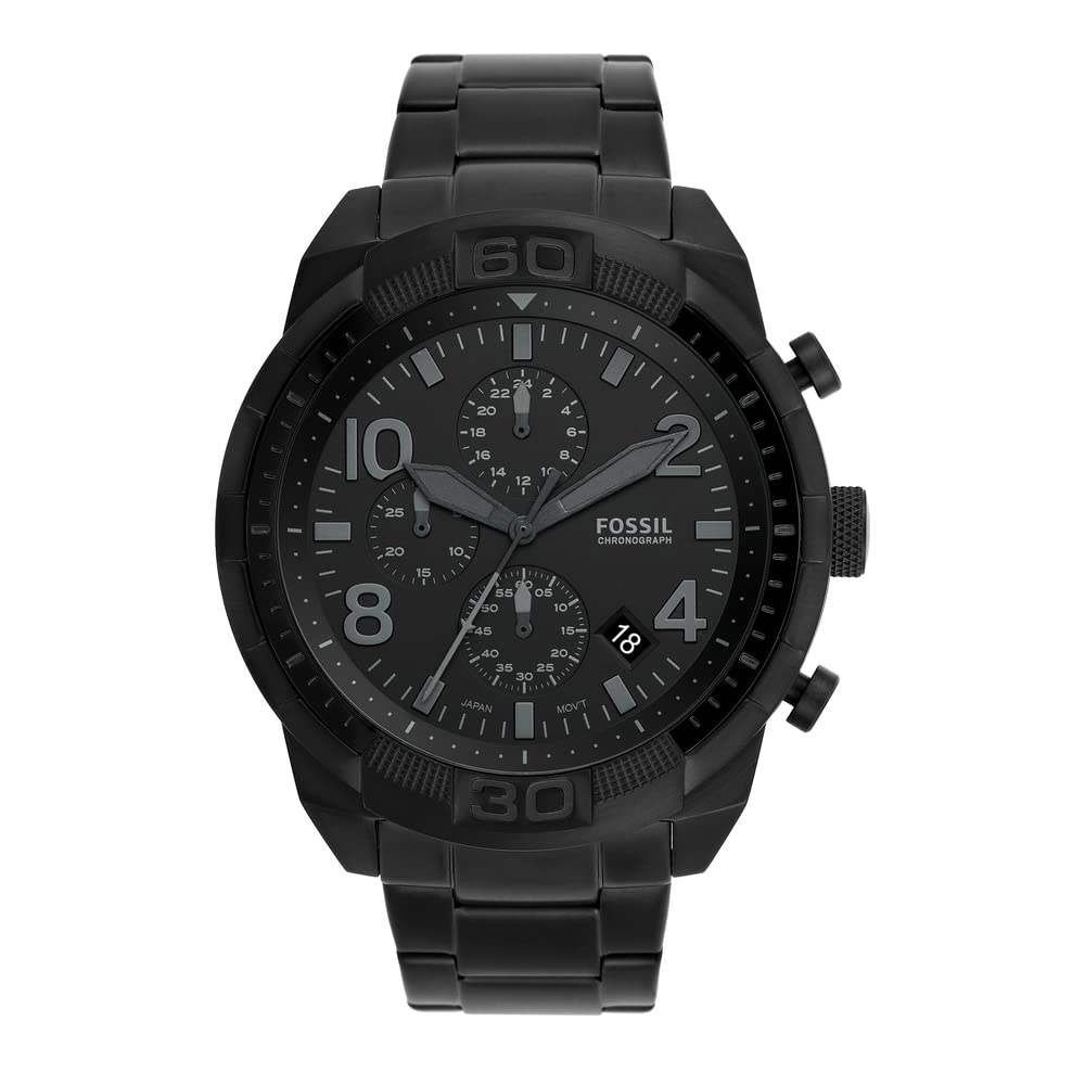 Fossil Bronson Chronograph Black Dial Black Steel Strap Watch for Men - FS5712 Watches Fossil   