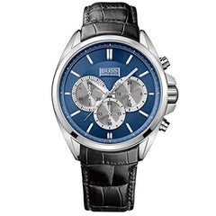 Hugo Boss Driver Blue Dial Black Leather Strap Watch for Men - 1512882 Watches Hugo Boss   