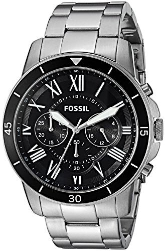 Fossil Grant Sport Chronograph Black Dial Silver Steel Strap Watch for Men - FS5236 Watches Fossil   