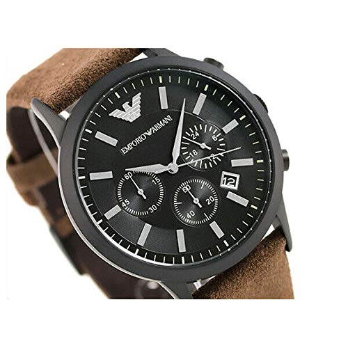 Emporio Armani Chronograph Black Dial Brown Leather Strap Watch For Men - AR11078 Watches Emporio Armani   