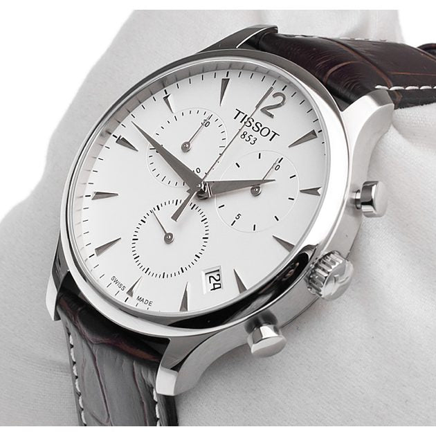 Tissot T Classic Tradition Chronograph White Dial Brown Leather Strap Watch For Men - T063.617.16.037.00 Watches Tissot   