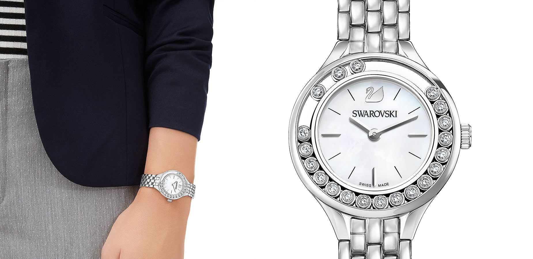 Swarovski Lovely Crystals Mini White Dial Silver Steel Strap Watch for Women - 5242901 Watches Swarovski   