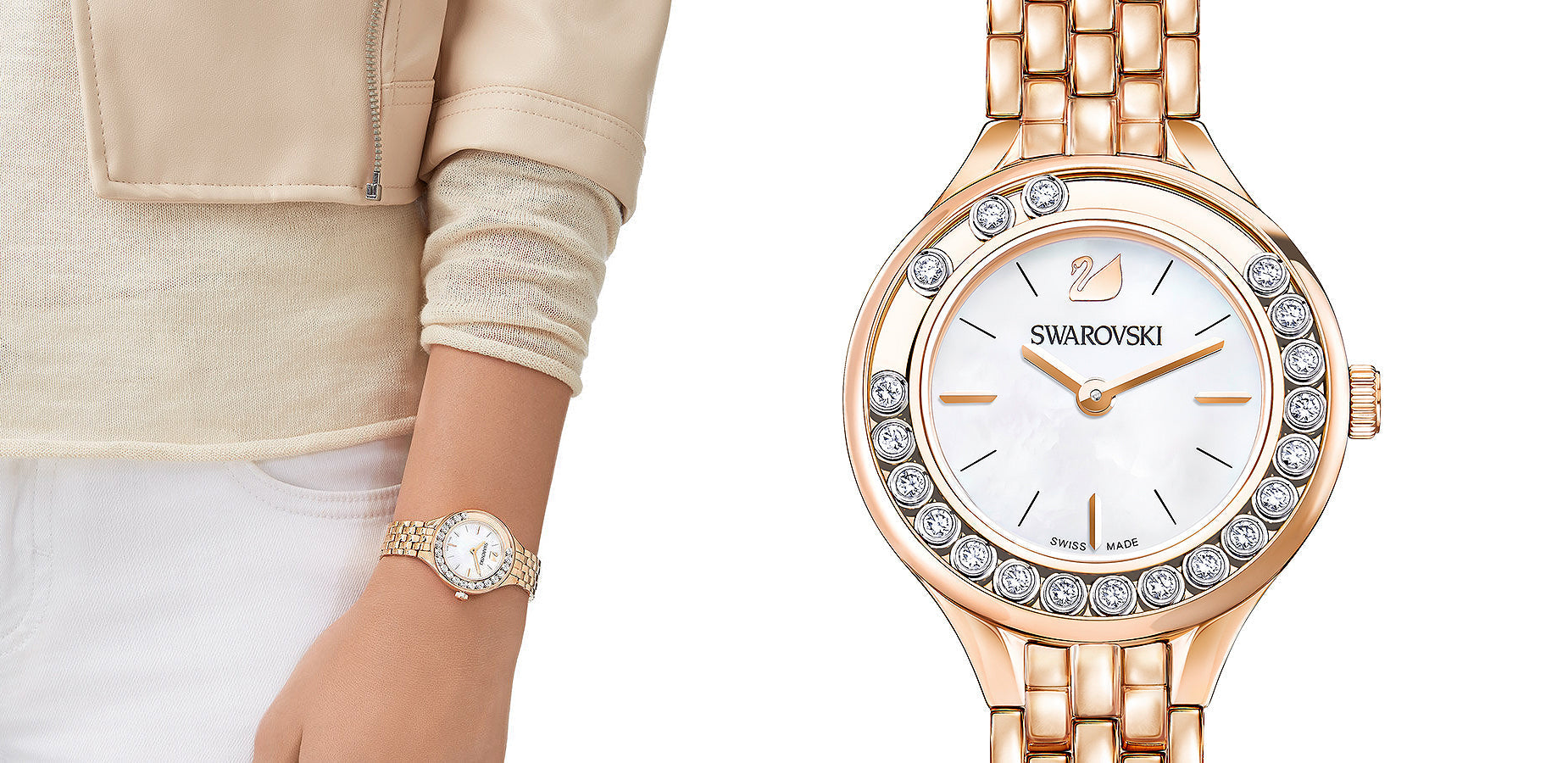Swarovski Lovely Crystals Mother of Pearl Dial Rose Gold Steel Strap Watch for Women - 5261496 Watches Swarovski   