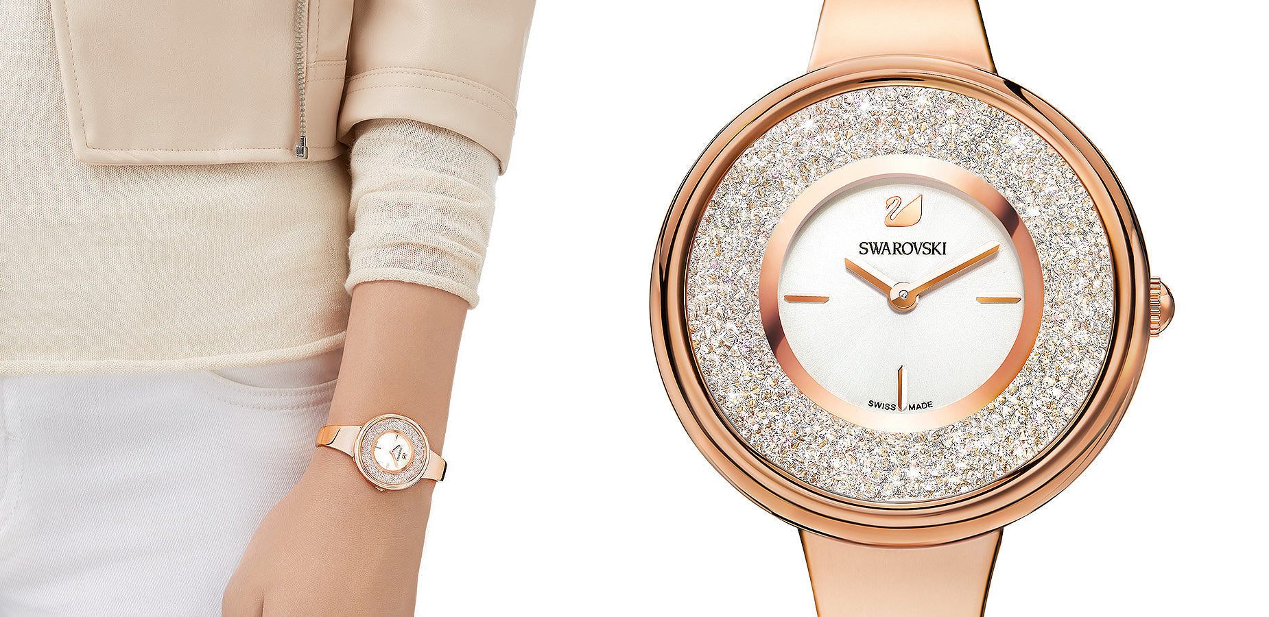 Swarovski Crystalline Bracelet White Dial Rose Gold Steel Strap Watch for Women - 5269250 Watches Swarovski   