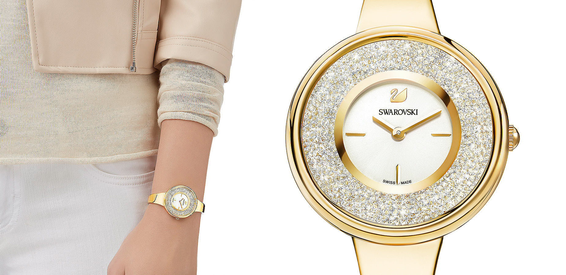 Swarovski Crystalline Bracelet White Dial Gold Steel Strap Watch for Women - 5269253 Watches Swarovski   