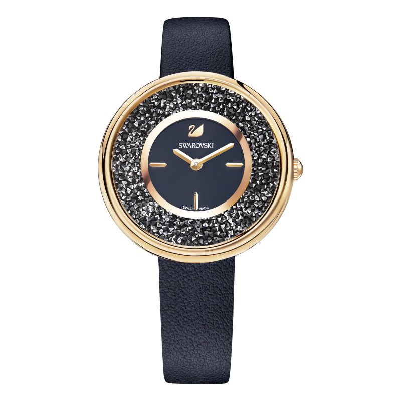 Swarovski Crystalline Pure Black Dial Black Leather Strap Watch for Women - 5275043 Watches Swarovski   