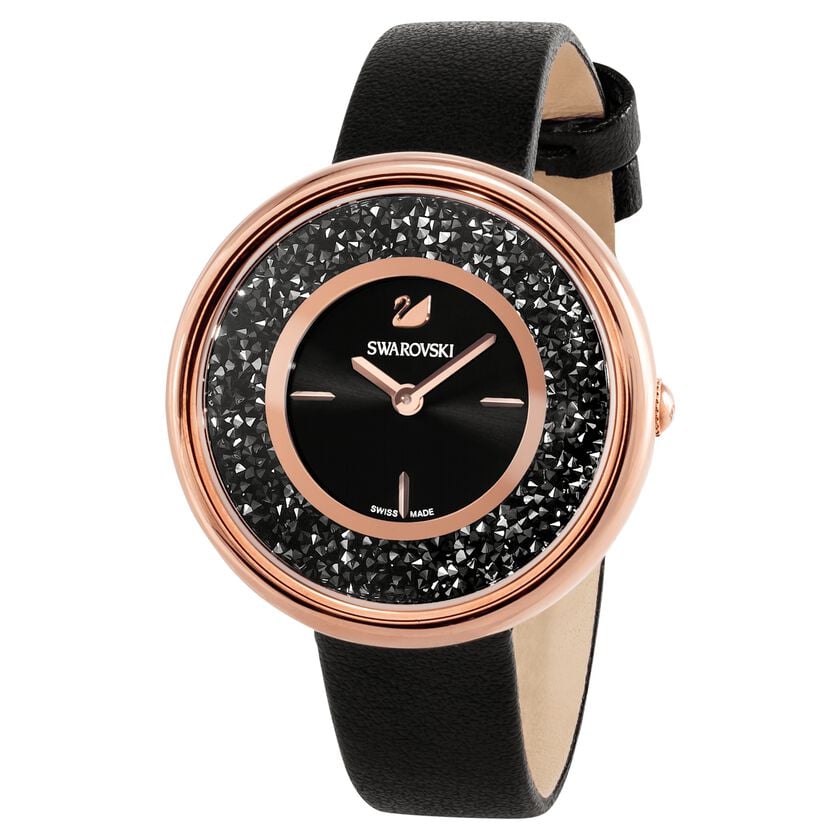 Swarovski Crystalline Pure Black Dial Black Leather Strap Watch for Women - 5275043 Watches Swarovski   