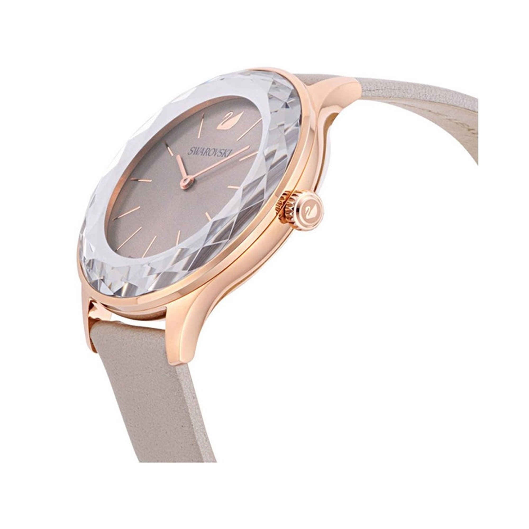 Swarovski Octea Nova Grey Dial Grey Leather Strap Watch for Women - 5295326 Watches Swarovski   