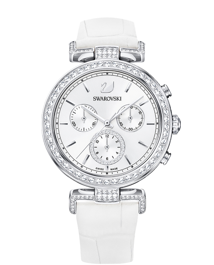 Swarovski Era Journey Silver Dial White Leather Strap Watch for Women - 5295346 Watches Swarovski   