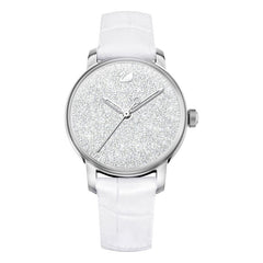 Swarovski Crystalline Hours Silver Dial White Leather Strap Watch for Women - 5295383 Watches Swarovski   