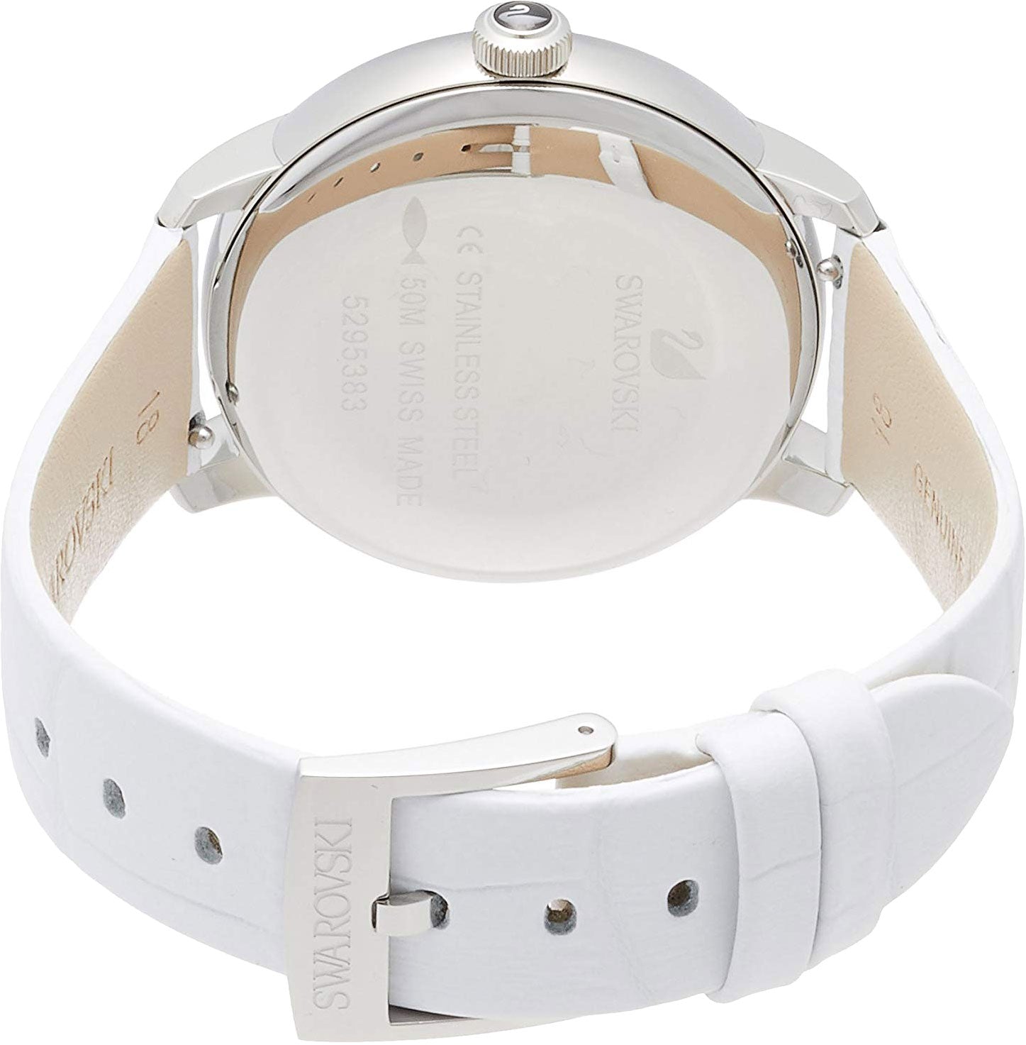 Swarovski Crystalline Hours Silver Dial White Leather Strap Watch for Women - 5295383 Watches Swarovski   