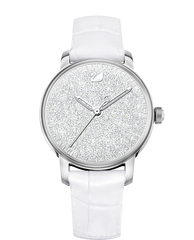 Swarovski Crystalline Hours Silver Dial White Leather Strap Watch for Women - 5295383 Watches Swarovski   