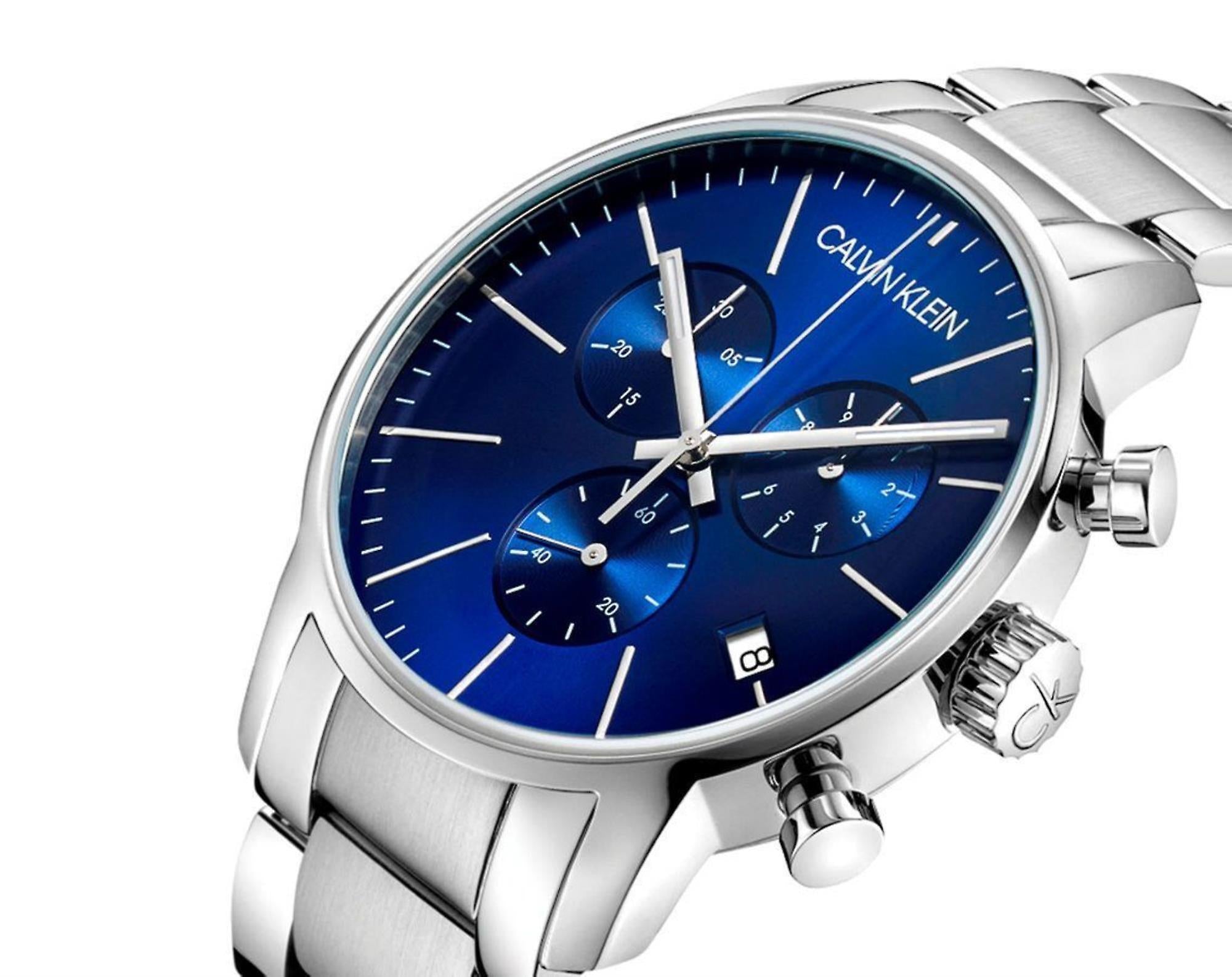 Calvin Klein City Chronograph Blue Dial Silver Steel Strap Watch for Men - K2G2714N Watches Calvin Klein   