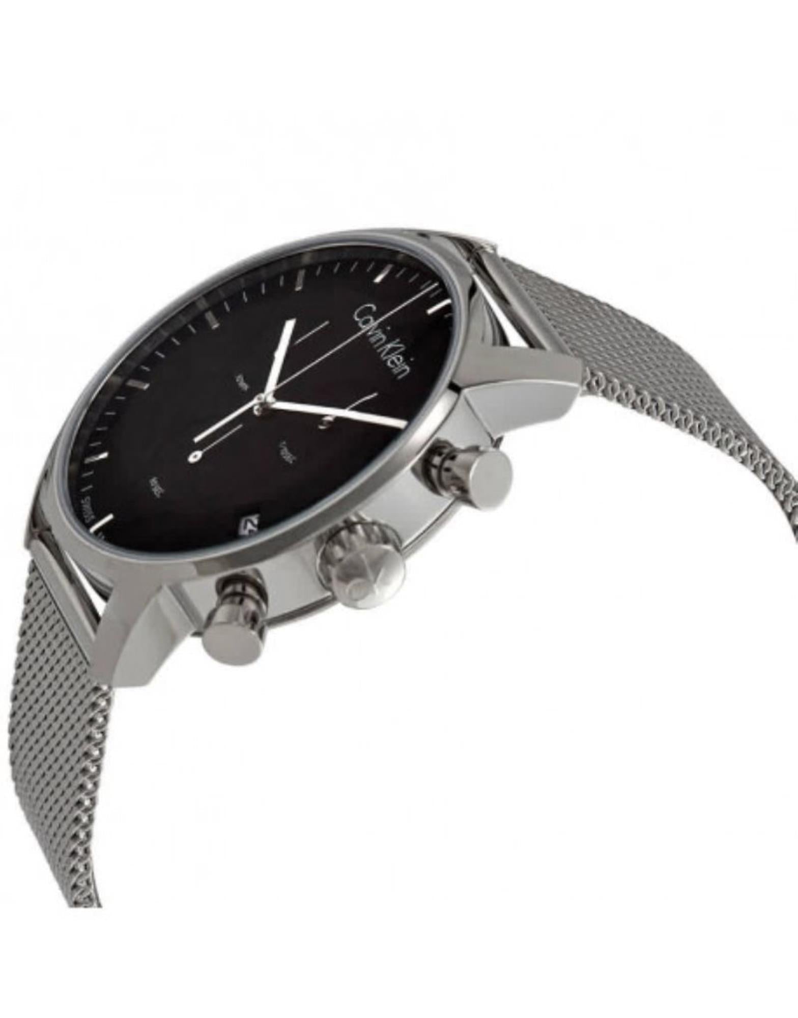 Calvin Klein City Chronograph Black Dial Silver Mesh Bracelet Watch for Men - K2G27121 Watches Calvin Klein   