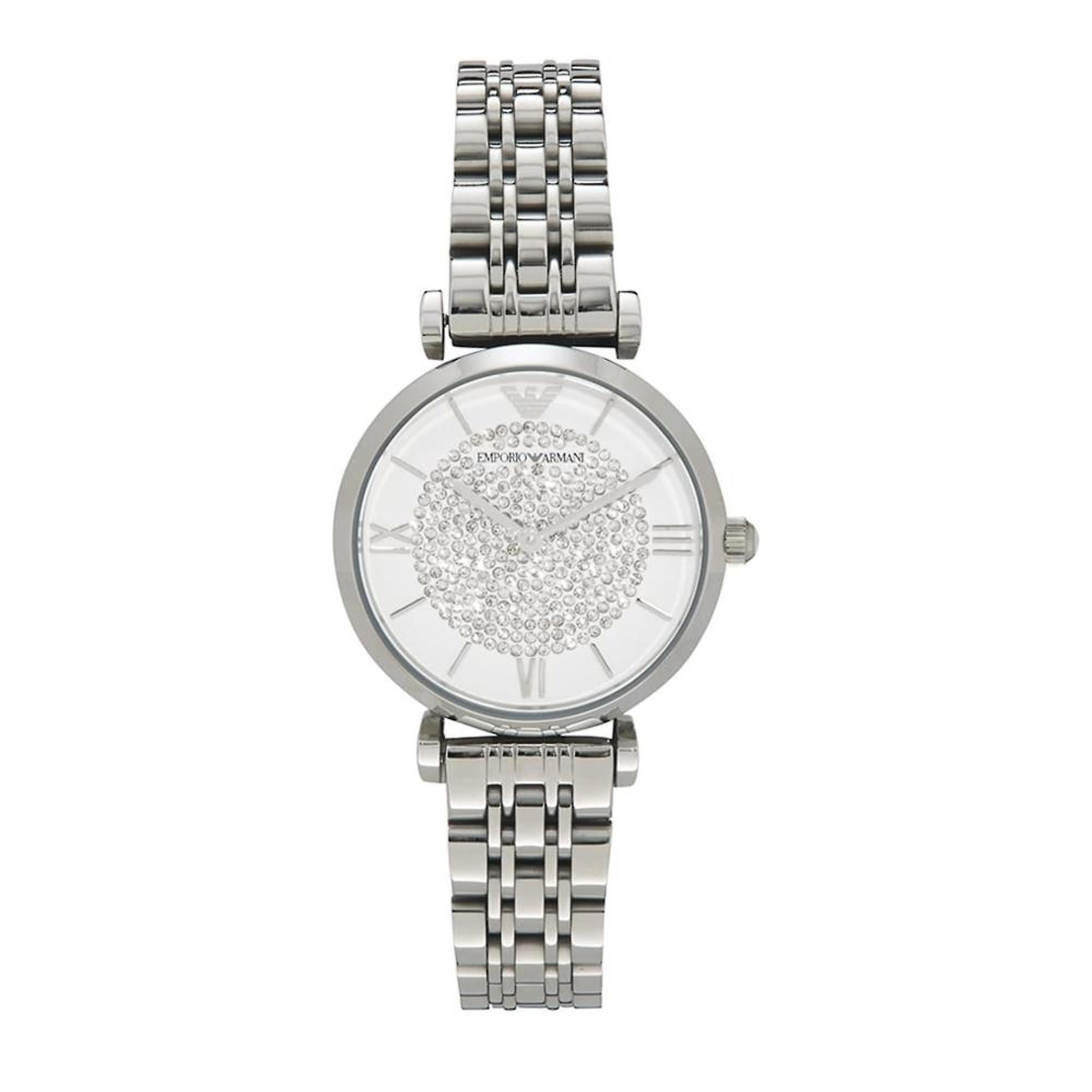 Emporio Armani Gianni T Bar White Crystal Pave Dial Silver Stainless Steel Strap Watch For Women - AR1925 Watches Emporio Armani   