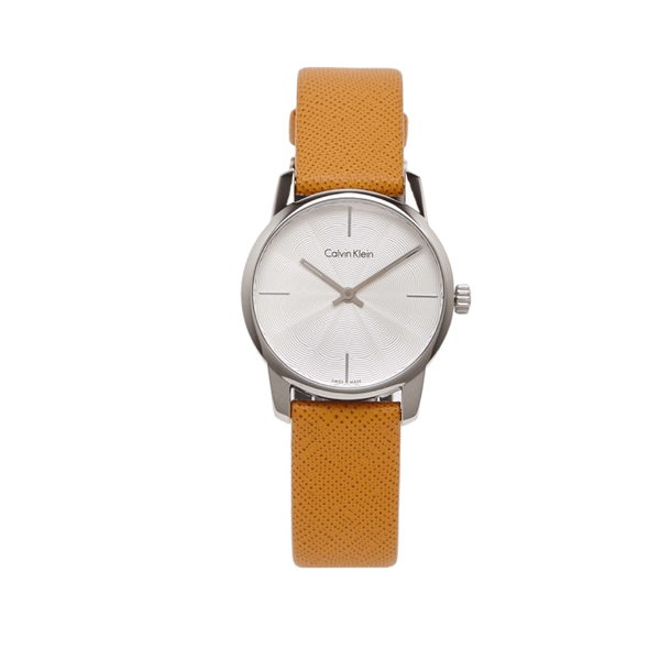 Calvin Klein City Silver Dial Orange Leather Strap Watch for Women - K2G231G6 Watches Calvin Klein   