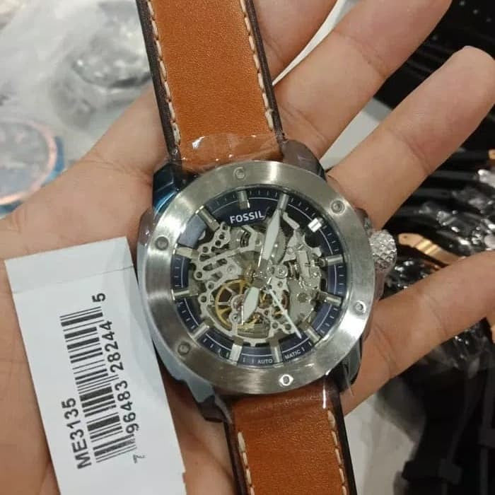 Fossil Modern Machine Automatic Skeleton Silver Dial Brown Leather Strap Watch for Men - ME3135 Watches Fossil   