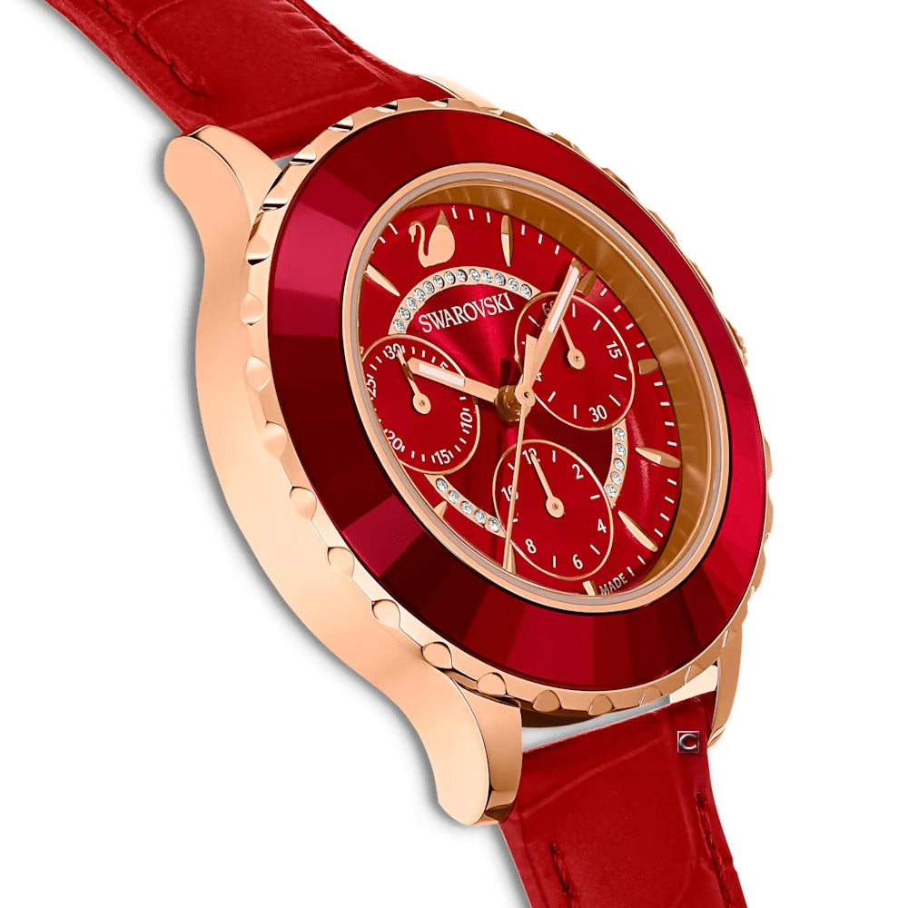 Swarovski Octea Lux Chrono Red Dial Red Leather Strap Watch for Men - 5646975 Watches Swarovski   
