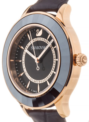 Swarovski Octea Lux Black Dial Black Leather Strap Watch for Women - 5414410 Watches Swarovski   