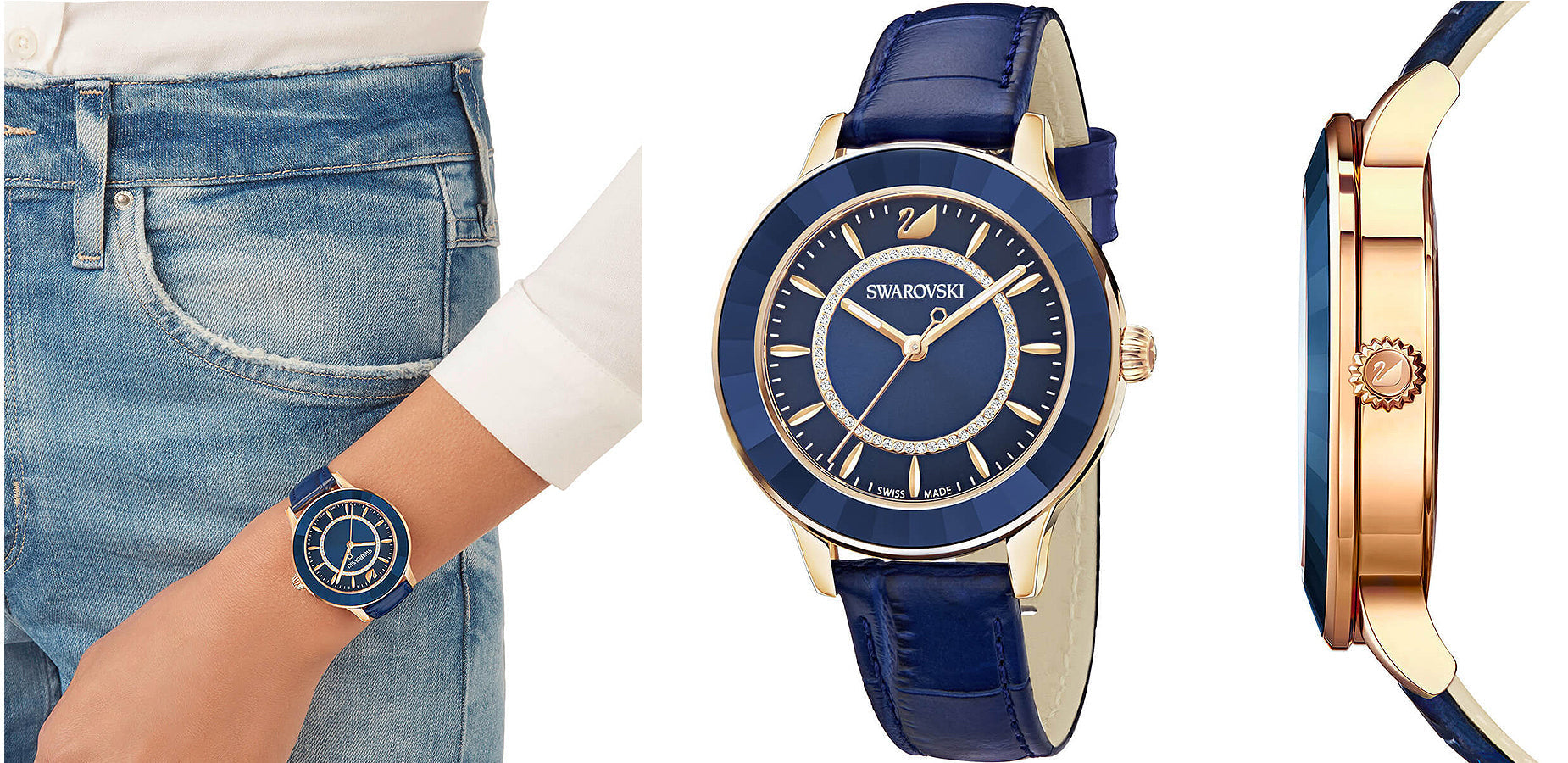 Swarovski Octea Lux Blue Dial Blue Leather Strap Watch for Women - 5414413 Watches Swarovski   