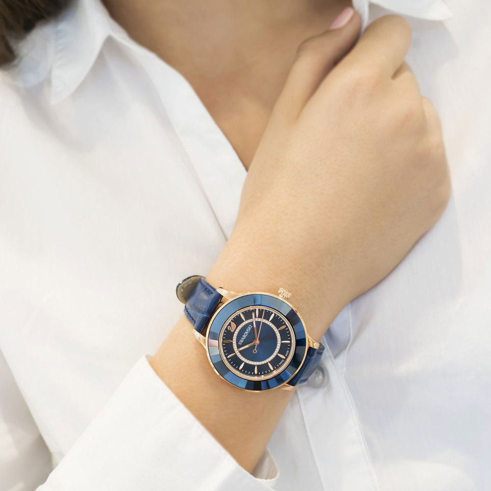 Swarovski Octea Lux Blue Dial Blue Leather Strap Watch for Women - 5414413 Watches Swarovski   
