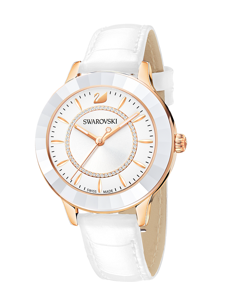 Swarovski Octea Lux White Dial White Leather Strap Watch for Women - 5414416 Watches Swarovski   