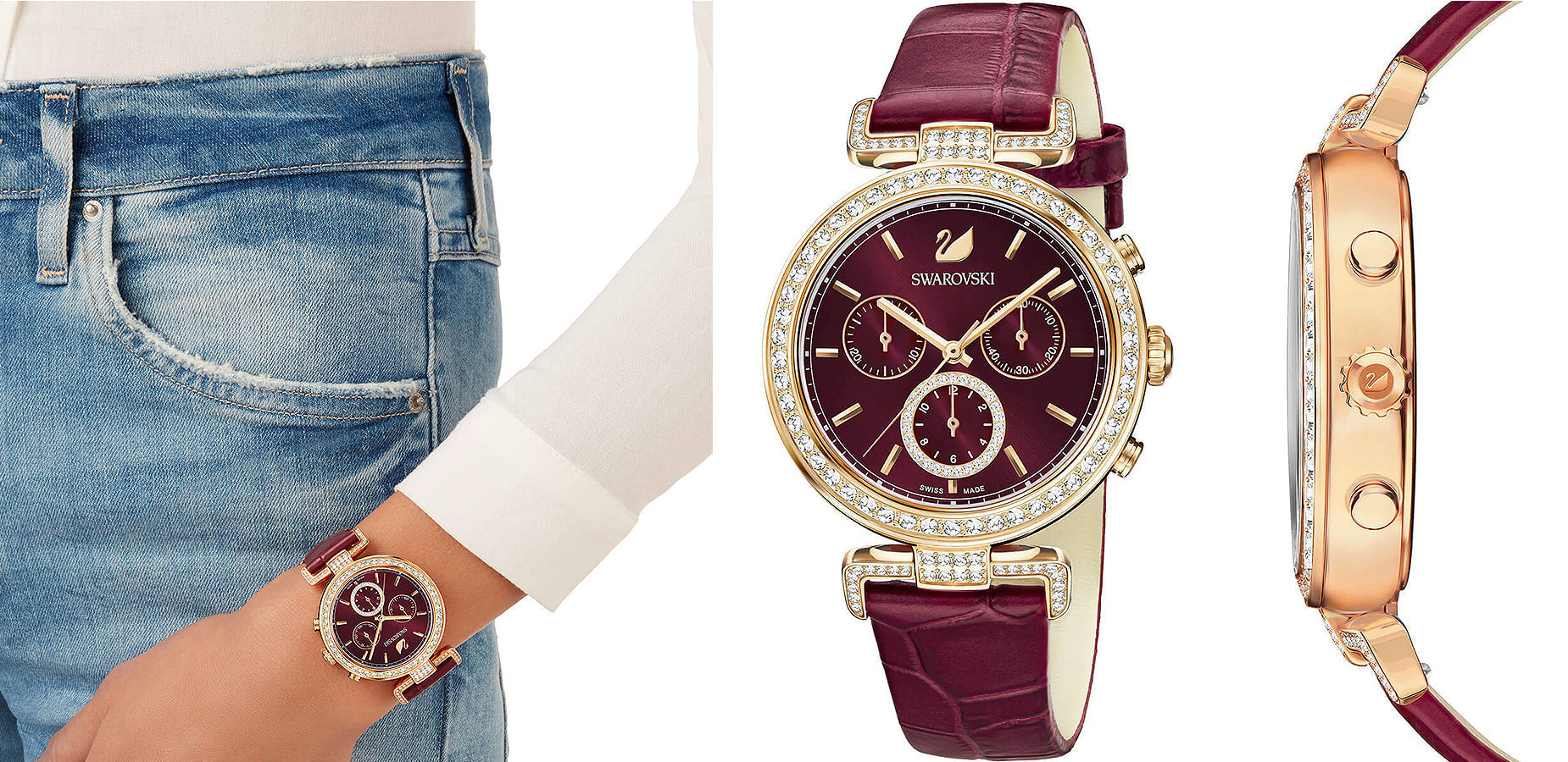 Swarovski Era Journey Red Dial Red Leather Strap Watch for Women - 5416701 Watches Swarovski   