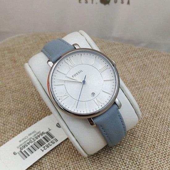 Fossil Jacqueline White Dial Light Blue Leather Strap Watch for Women - ES3821 Watches Fossil   