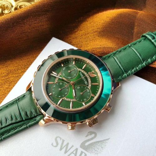 Swarovski Octea Lux Chrono Emerald Green Dial Green Leather Strap Watch for Women - 5452498 Watches Swarovski   