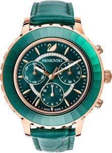 Swarovski Octea Lux Chrono Emerald Green Dial Green Leather Strap Watch for Women - 5452498 Watches Swarovski   