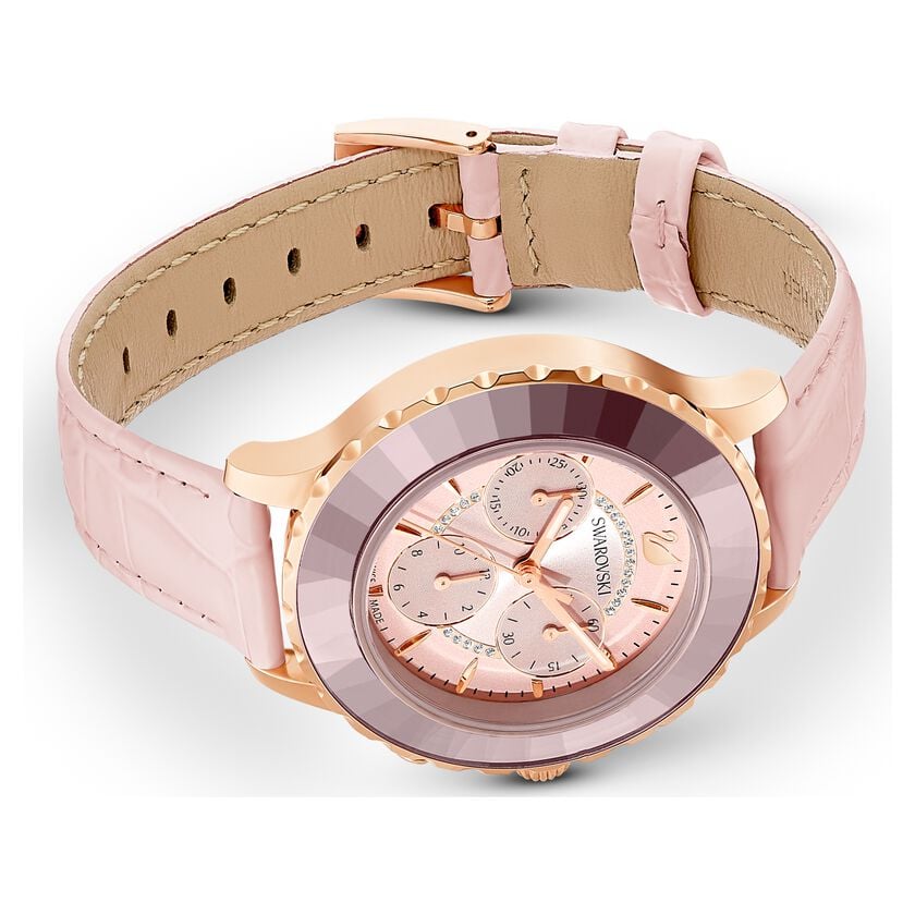 Swarovski Octea Lux Chrono Pink Dial Pink Leather Strap Watch for Women - 5452501 Watches Swarovski   