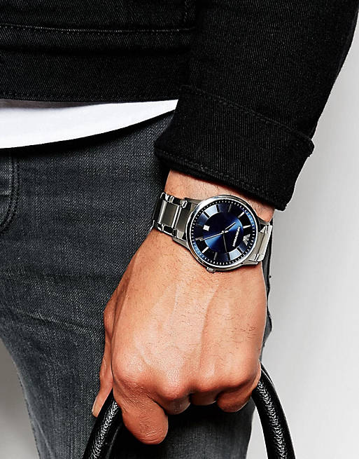 Emporio Armani Renato Blue Dial Silver Stainless Steel Strap Watch For Men - AR2477 Watches Emporio Armani   