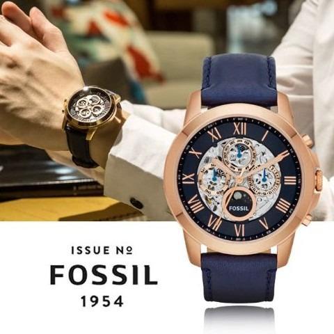 Fossil Grant Automatic Blue Dial Blue Leather Strap Watch for Men - ME3029 Watches Fossil   