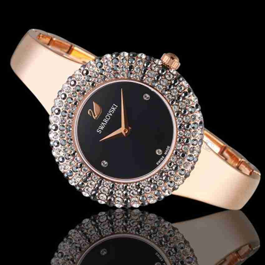 Swarovski Crystal Rose Black Dial Rose Gold Steel Strap Watch for Women - 5484050 Watches Swarovski   