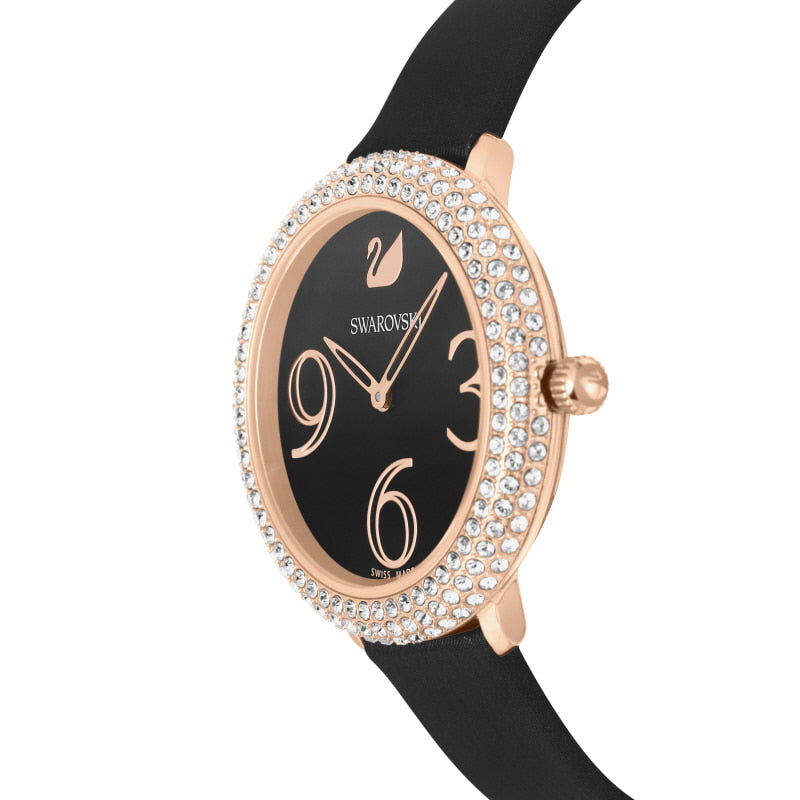 Swarovski Crystal Frost Black Dial Black Leather Strap Watch for Women - 5484058 Watches Swarovski   