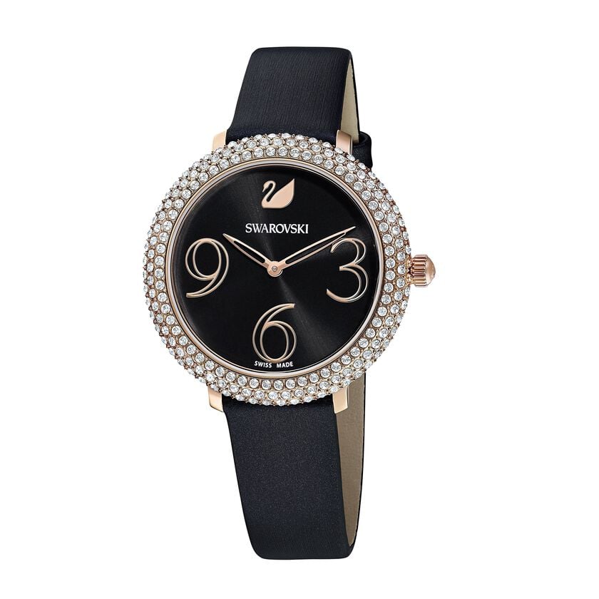 Swarovski Crystal Frost Black Dial Black Leather Strap Watch for Women - 5484058 Watches Swarovski   