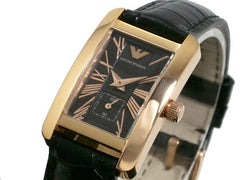 Emporio Armani Classic Black & Rose Gold Dial Black Leather Strap Watch For Men - AR0168 Watches Emporio Armani   