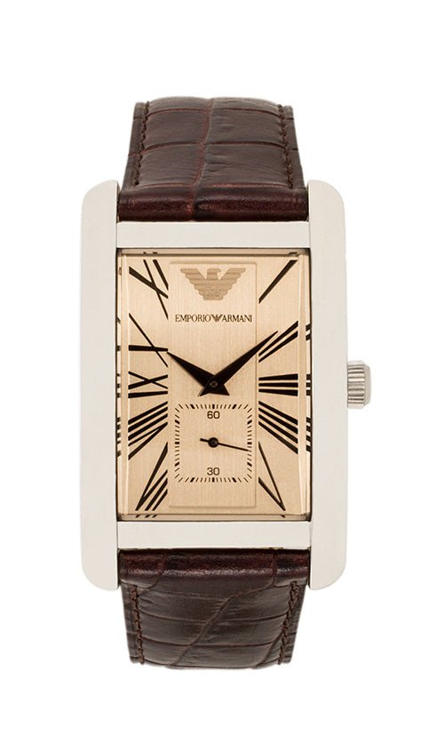 Emporio Armani Classic Beige Dial Brown Leather Strap Watch For Men - AR0154 Watches Emporio Armani   