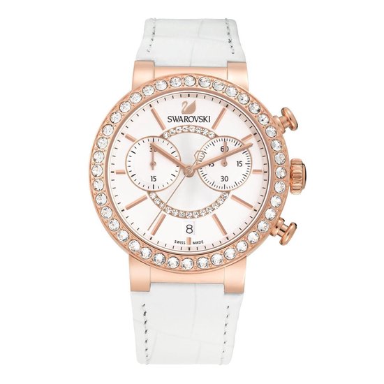 Swarovski Citra Sphere Chrono White Dial White Leather Strap Watch for Women - 5080602 Watches Swarovski   