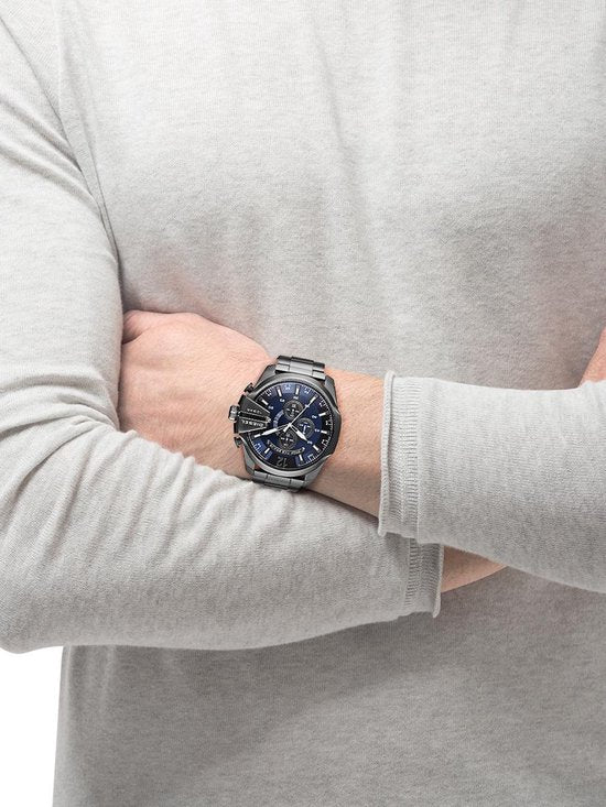 Diesel Mega Chief Chronograph Blue Dial Black Stainless Steel Watch For Men - DZ4329 Watches Diesel   