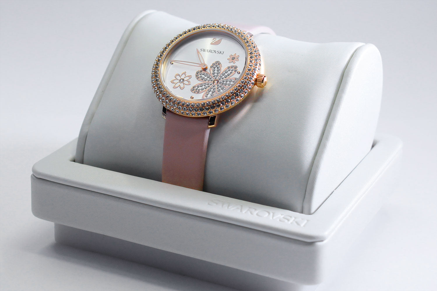 Swarovski Crystal Frost White Dial Pink Leather Strap Watch for Women - 5519223 Watches Swarovski   