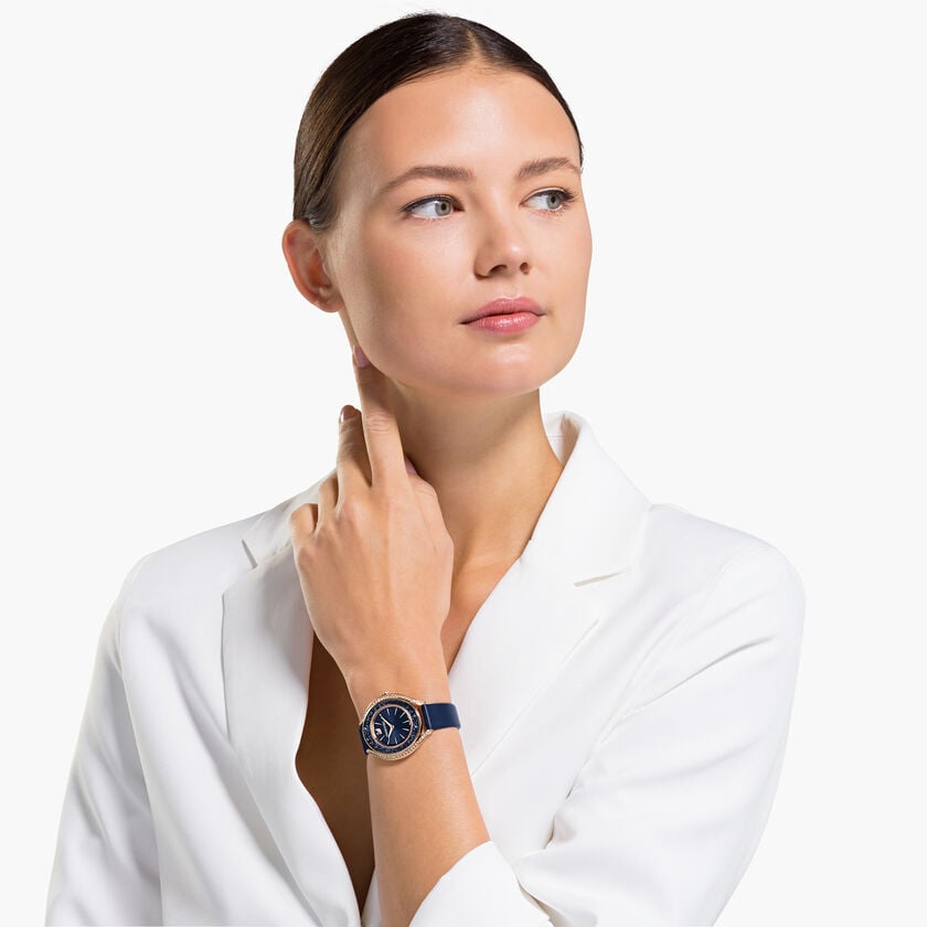 Swarovski Crystalline Aura Blue Dial Blue Leather Strap Watch for Women - 5519447 Watches Swarovski   